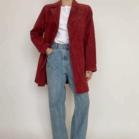Briggs New York Jackets & Blazers - Vintage Briggs Red Faux Suede Shacket Coat Y2K Retro Oversized Blazer Size M